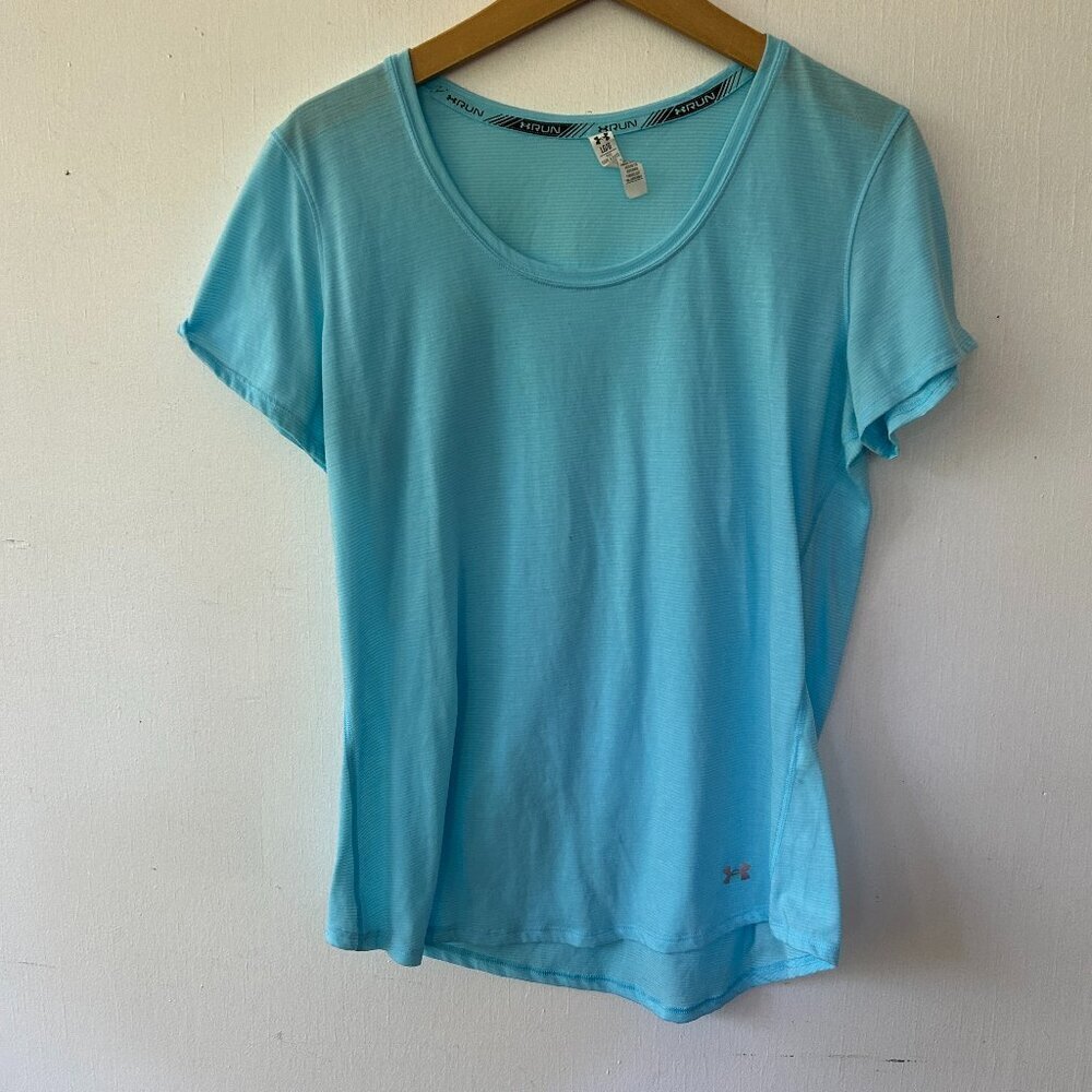 Under Armour Quick Dry Running Tee Womens Large Blue Scoop Neck Lightweight